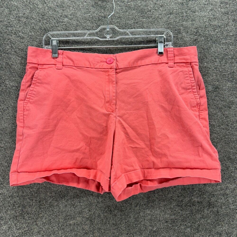 Crown & Ivy Shorts Women 16 Pink High Rise Chino Cuffed Cotton Pockets Casual